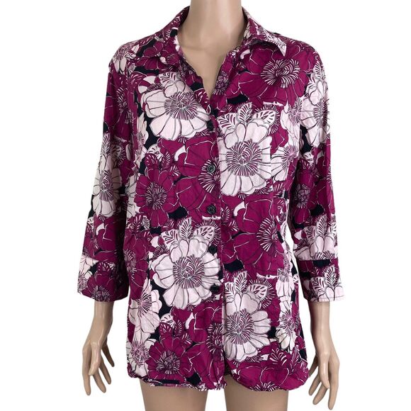 East Fifth Shirt Womens 1X Pink Purple Floral Button Down Blouse Lightweight - Picture 8 of 8